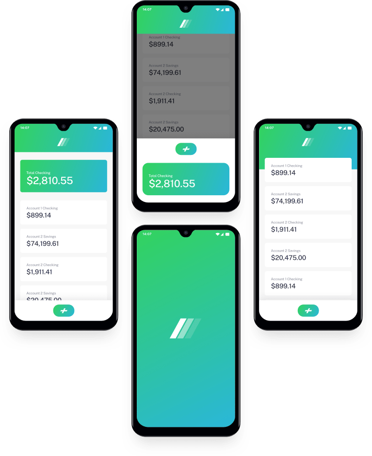 Mobile banking app interface showing financial dashboard